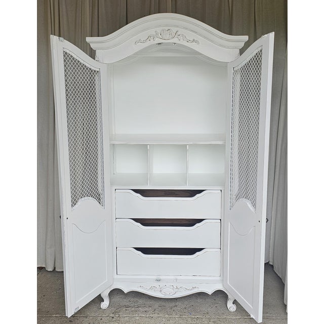 Wood White Armoire Cabinet, French Provencial, 1950's For Sale - Image 7 of 17