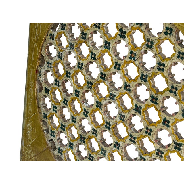 Vintage Mustard Yellow Geometric Flower Lattice Circle Square Wood Panel For Sale In San Francisco - Image 6 of 10