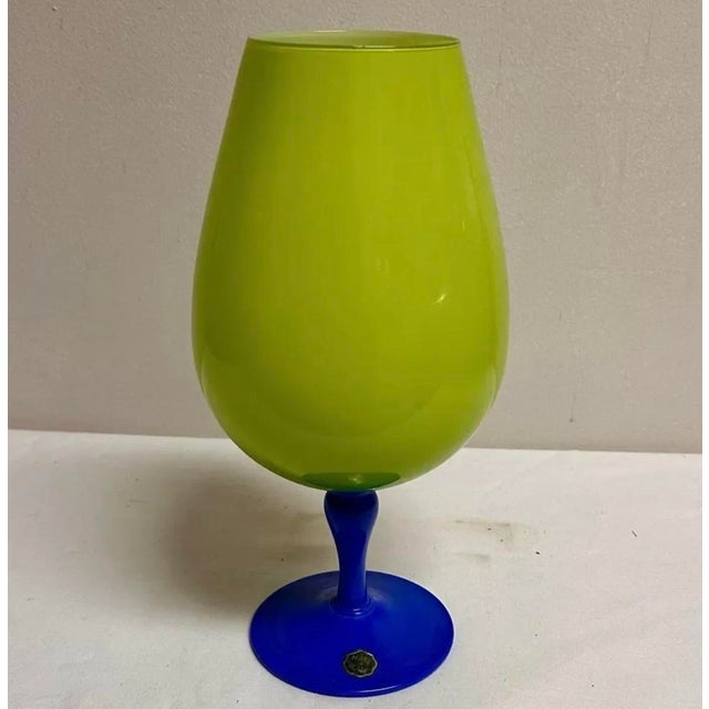 Mid-Century Modern 1960s Chartreuse and Periwinkle Blue Snifter Vase For Sale - Image 3 of 6