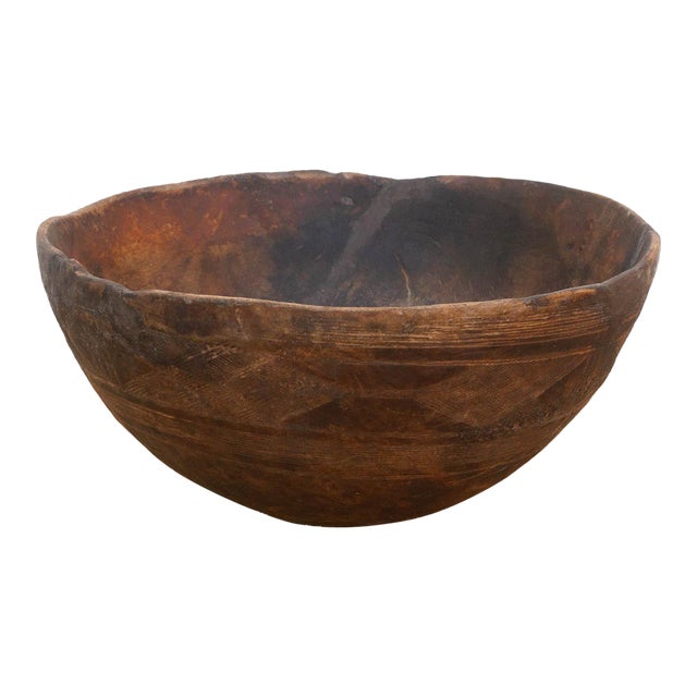 Handcarved African Rounded Wooden Bowl For Sale