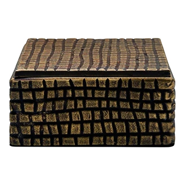 Matthew Izzo Home Lizzo Reptile Textured Brass Aluminum Decorative Box With Lid For Sale