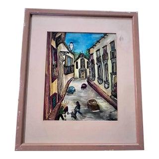 Original 1973 “French Basque Street” Oil on Board by Cervi (Columbia Rossi) For Sale