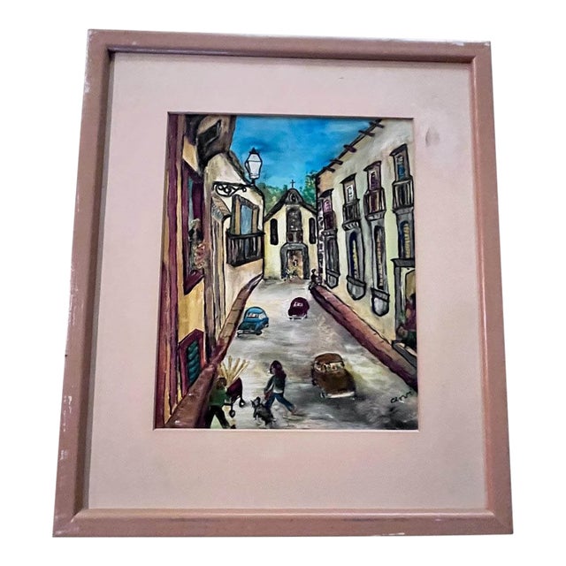 Original 1973 “French Basque Street” Oil on Board by Cervi (Columbia Rossi) For Sale