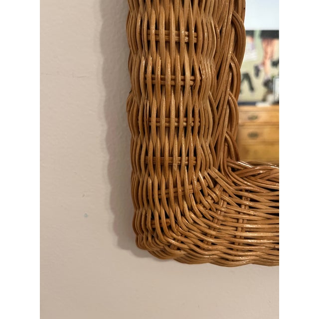 Mid-Century Modern Mid-Century Modern Woven Rattan Reed Rectangular Accent Mirror For Sale - Image 3 of 5