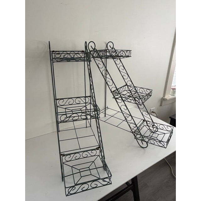 Metal Vintage Three-Tier Wrought Iron Plant Stands – Pair For Sale - Image 7 of 13