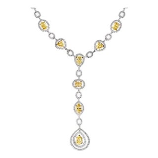 8 Yellow Solitaire Diamond and White Diamond Necklace 18 Karat White Gold For Sale