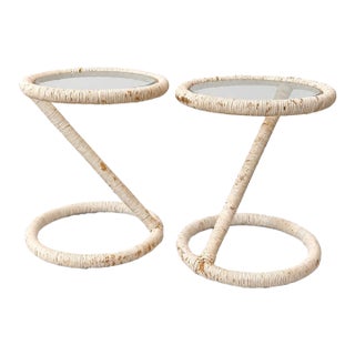 Pair of a White Vintage Wicker Side Tables For Sale