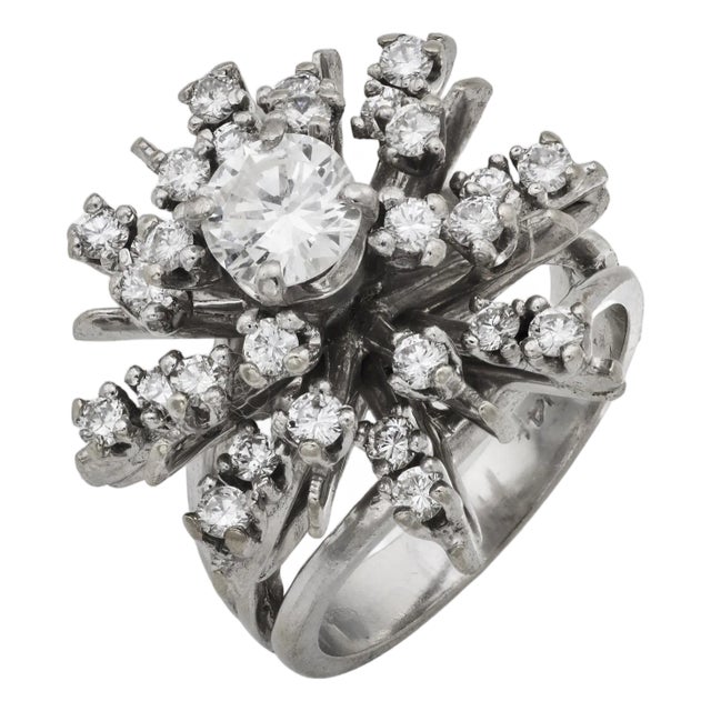 Vintage Diamond 14k White Gold Cocktail Ring, Size 4.5 For Sale