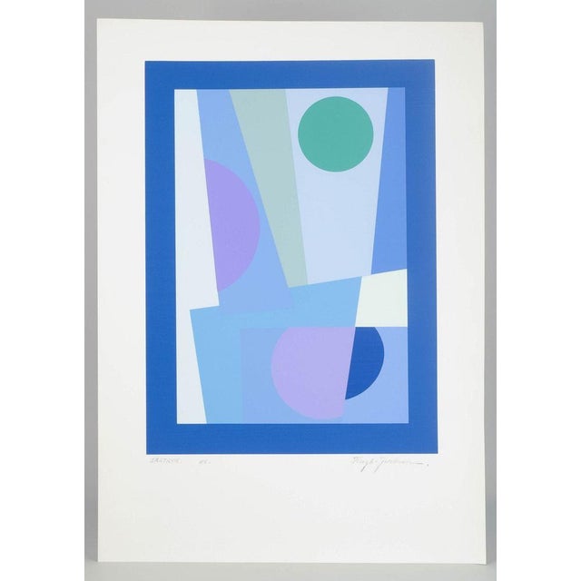 Bamse Kragh-Jacobsen (1913–1992) Serigraph (special print). 1982. A geometric abstract work in shades of blue and violet,...