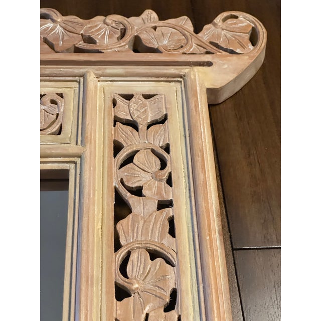 Vintage Hand-Carved Balinese Window Accent Wall Mirror For Sale - Image 9 of 11