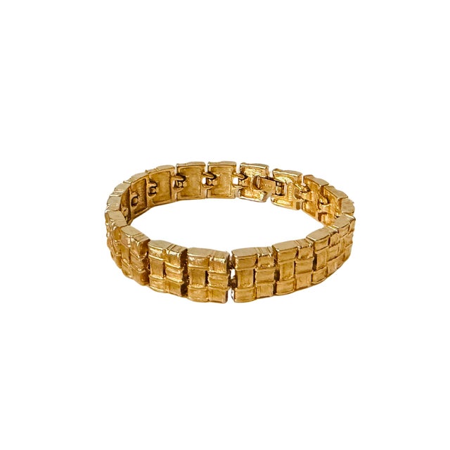 Vintage Napier Gold-Tone Nugget Link Bracelet | Mid-Century Textured Geometric Statement Jewelry A sophisticated vintage...