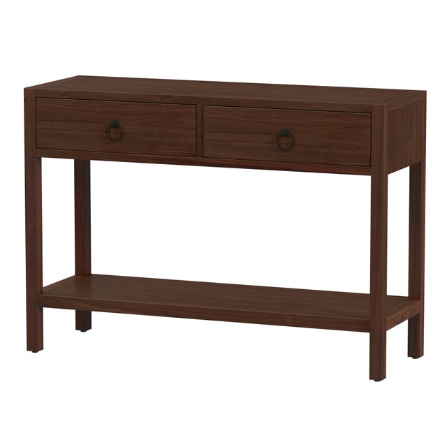 Brown Lark 44 in. W Rectangular Wood 2 Drawer Console Table with Lower Open Shelf, Walnut For Sale - Image 8 of 8