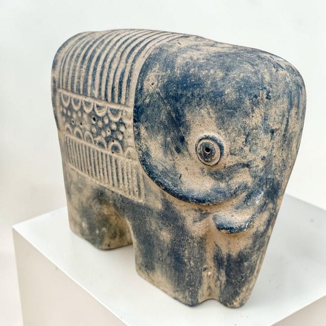 Stunning early 20th century hand sculpted ceramic elephant, with origins of Central America. Intricately carved designs...