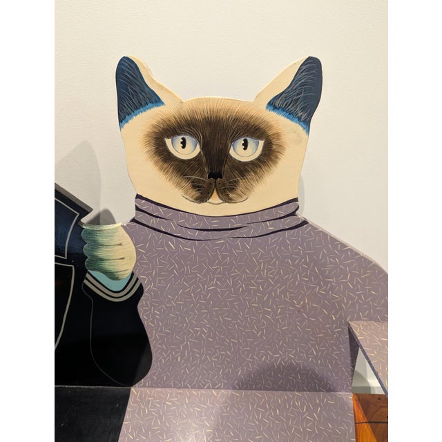 1980s Cat Bench Hand Painted Folk Art Circa 1980 For Sale - Image 5 of 11