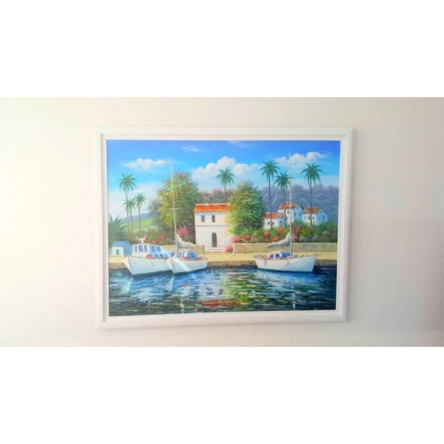 Textile Late 20th Century Seaside Ocean Oil Painting on Canvas Signed by W. Chapman For Sale - Image 7 of 7