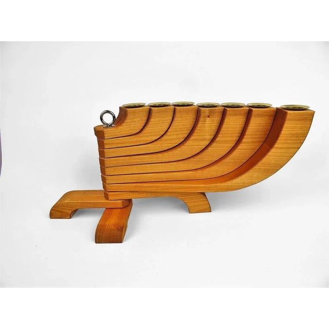 Wood 7-Armed Wooden Menora Candleholder by Jonas Grundell, 1980s For Sale - Image 7 of 11
