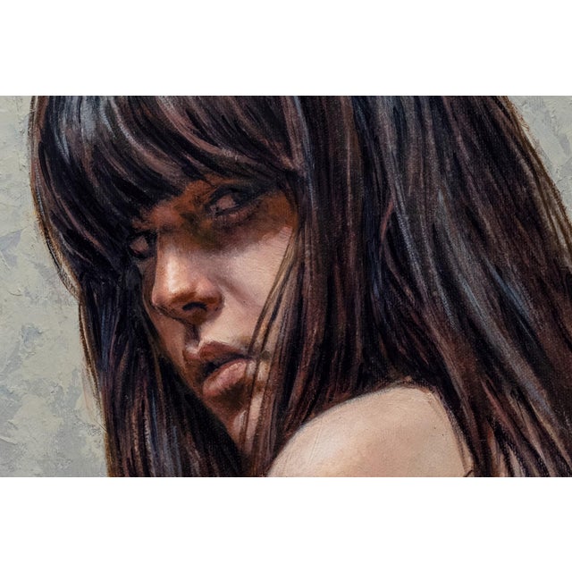 Early 21st Century Masquerade by Dave Seeley | Oil on Canvas on Board Portrait of a woman with long hair. For Sale - Image 5 of 5