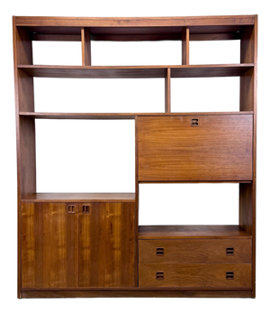 Mid Century Danish Modern Style Walnut Wall Unit / Bookcase / Writing Desk / Cabinet