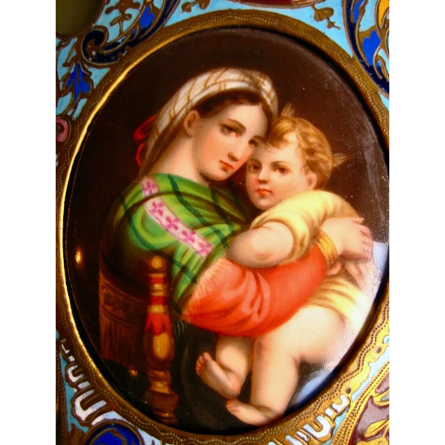 Mid 19th Century French Napoleon III Onyx Champleve and Limoges Plaque Large Holy Water For Sale - Image 6 of 10