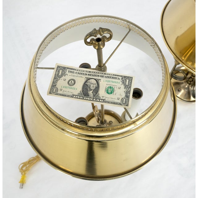 Mid-Century Modern Pair of Unusual Brass Shades Brass Bases Bouillotte Table Lamps MINT! For Sale - Image 3 of 15