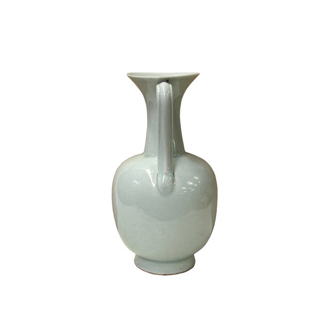 Ceramic Chinese Porcelain Light Celadon White Plain Minimalistic Art Vase For Sale - Image 7 of 8