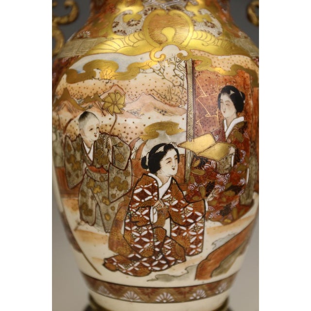 Large Japanese Satsuma Table Lamps in Gilt Bronze Ormolu Mounts, Meiji Period c.1880 by Unknown for Unknown, Set of 2 For Sale - Image 17 of 18