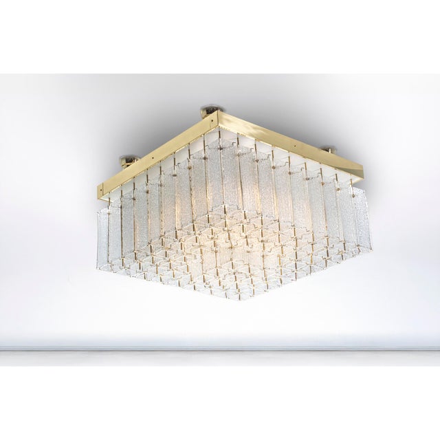 Bohemian Flush-Mount Light in Textured Glass & Brass, 1960s For Sale - Image 4 of 18