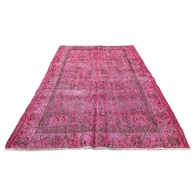 Distressed Turkish Over-Dyed Pink Rug in Wool, 1970s For Sale