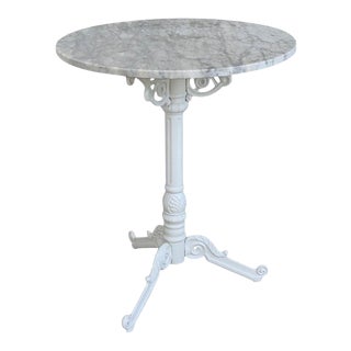 20th Century Round Cast Iron Base With Marble Top Garden Table or Bistro Table For Sale