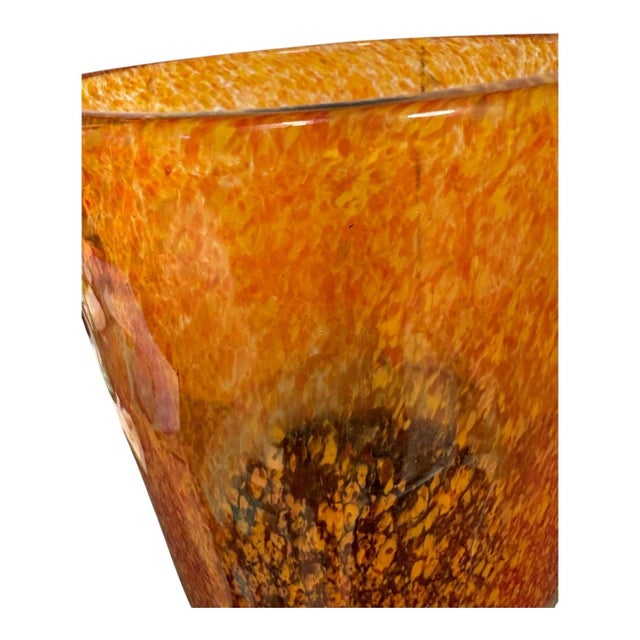 Vintage Pier 1 Amber Tortoiseshell Art Glass Hurricane Candle Holder & Vase For Sale - Image 4 of 9