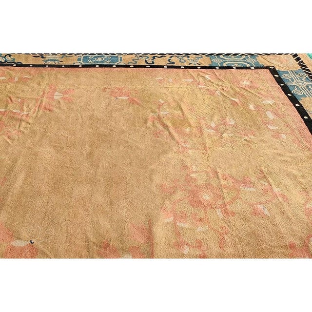 1890s Antique Warm Solid Open Field Bird Chinese Peking Knotted Room Size Rug For Sale - Image 9 of 9