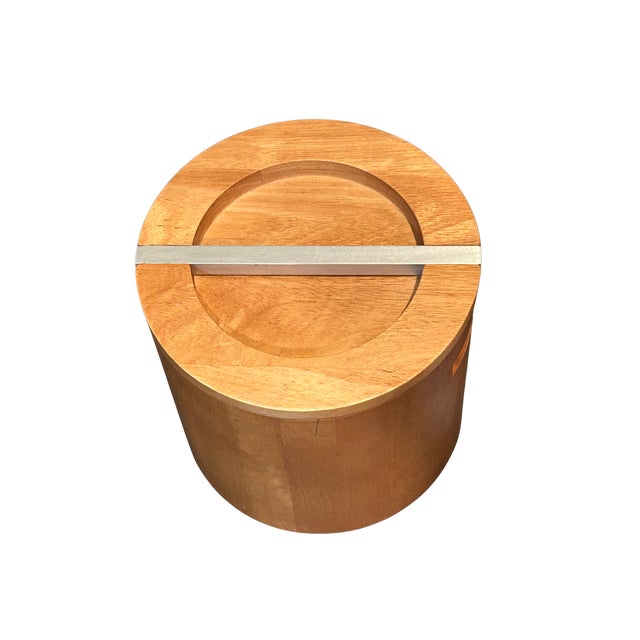 Vintage Mid-Century Modern Wooden Ice Bucket | Scandinavian Teak or Maple Barware With Metal Handle Lid For Sale - Image 9 of 11