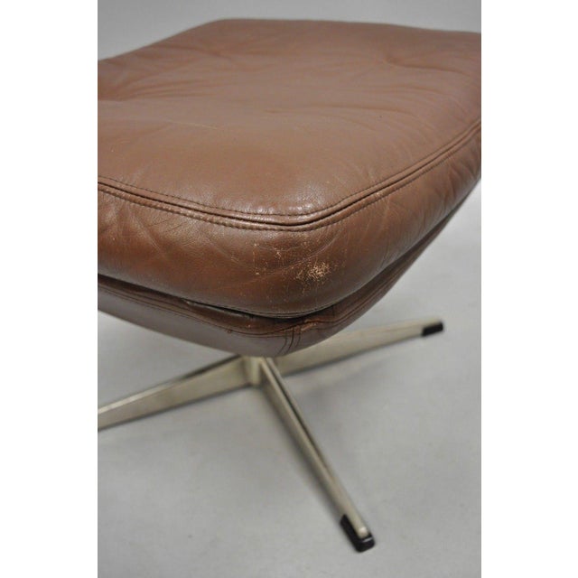 Mid Century Modern Brown Leather Swivel Ottoman Footstool Chairish