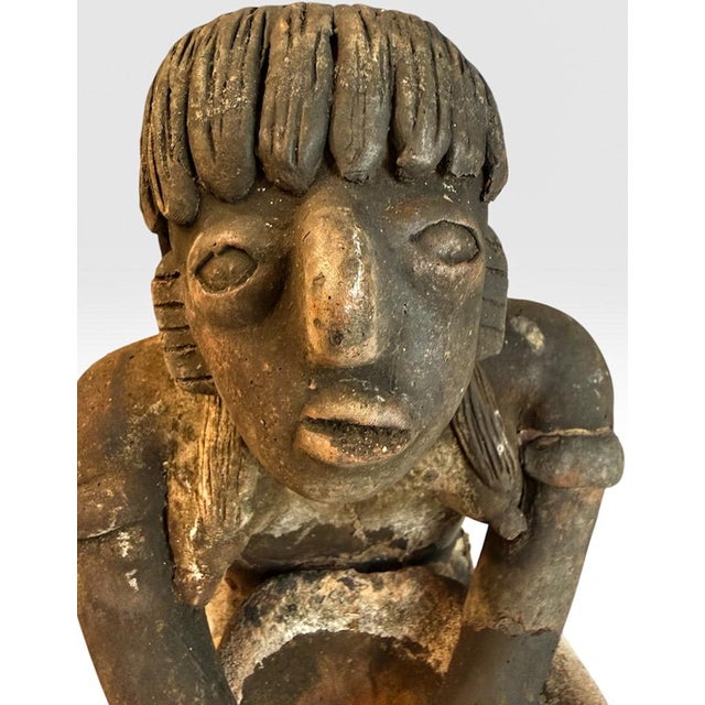 Mid 20th Century Mid 20th Century Pre-Columbian Style Nayarit Terracotta Kneeling Woman Grinding Metate Effigy Sculpture For Sale - Image 5 of 11