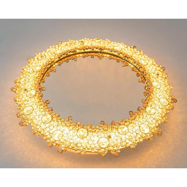 Backlit Mirror in Gilded Brass and Crystal Glass by Palwa, Germany For Sale - Image 3 of 8