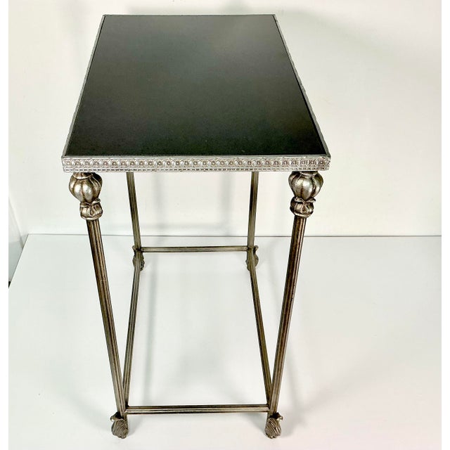 1970s Vintage Hollywood Regency Italian Neoclassical Black Marble Top Metal Side Table For Sale - Image 9 of 16