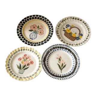 Hand-Painted Ceramic Dinner Plate in a Vintage Pastoral Style - Set of 4 For Sale