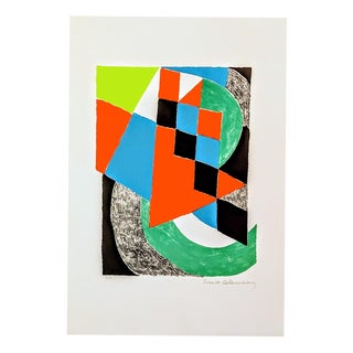 Sonia Delaunay, Green Checkers, 1968, Lithograph For Sale