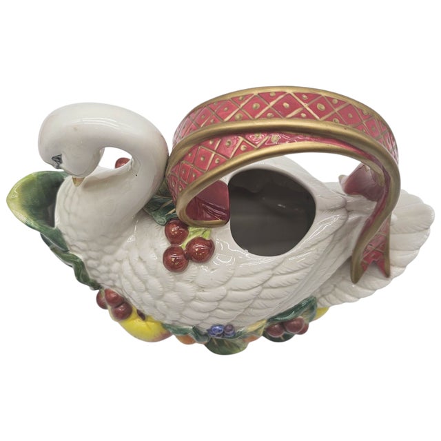 White Fitz and Floyd Holiday Swan Teapot – Ceramic Essentials Collection With Box For Sale - Image 8 of 12