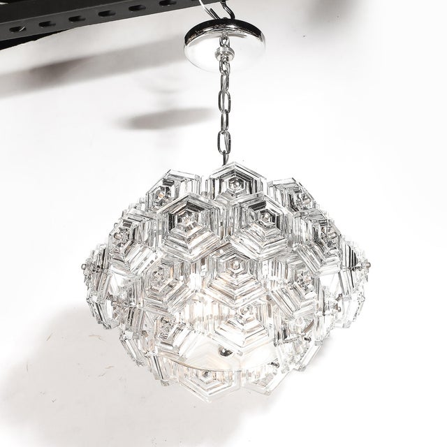 Transparent Mid-Century Hexagonal Prism & Frosted Glass Diffuser Chandelier by Veb Ebersbach For Sale - Image 8 of 18