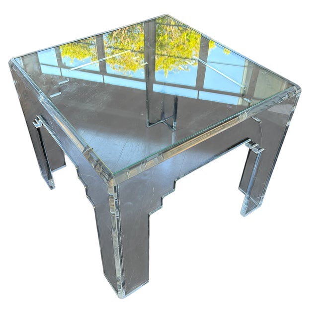 Mid-Century Modern Karl Springer Lucite & Glass Coffee Cocktail Side Table For Sale - Image 3 of 4