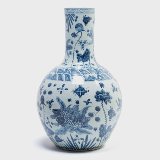 Monumental Chinese Blue and White Koi Bottleneck Jar For Sale In Chicago - Image 6 of 6