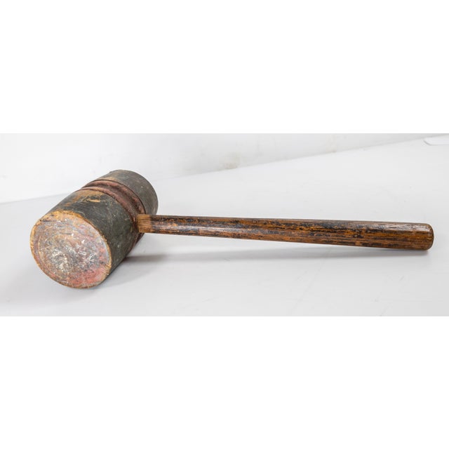 19th or 20th Century Rustic Primitive Folk Art Red and Blue Painted Wood Mallet For Sale In New York - Image 6 of 10