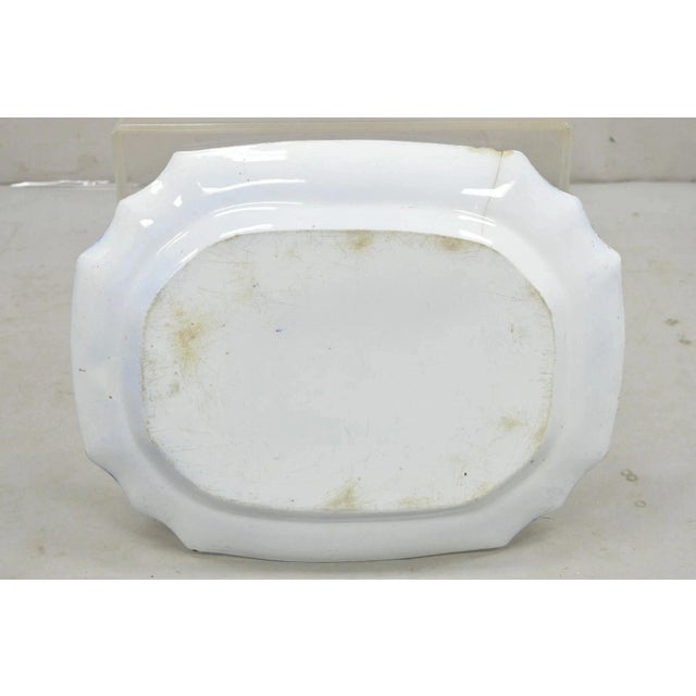 Antique Flow Blue and White Transferware Ironstone Platter Dish W Chinese Dragon For Sale - Image 10 of 12