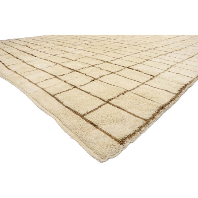 21143 Oversized Neutral Berber Moroccan Rug, 13'07 x 17'11. Reflecting elements of Shibui with incredible detail and...