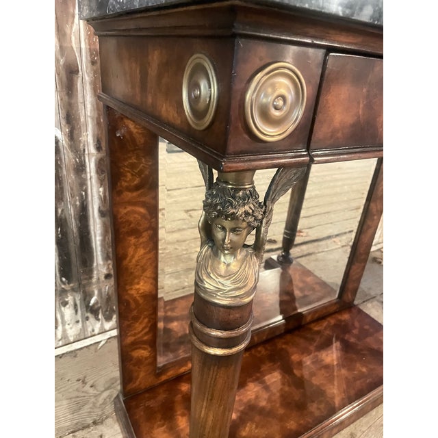 Early 21st Century Figured Walnut Console Table With Mirrored Back For Sale - Image 5 of 18