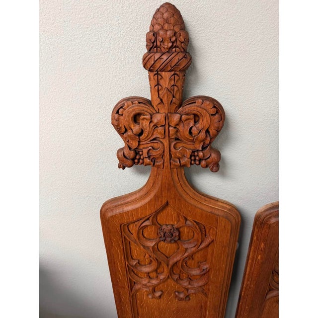 Amber 19th Century Gothic Revival Hand Carved Oak Church Pew End Panels - A Pair For Sale - Image 8 of 8