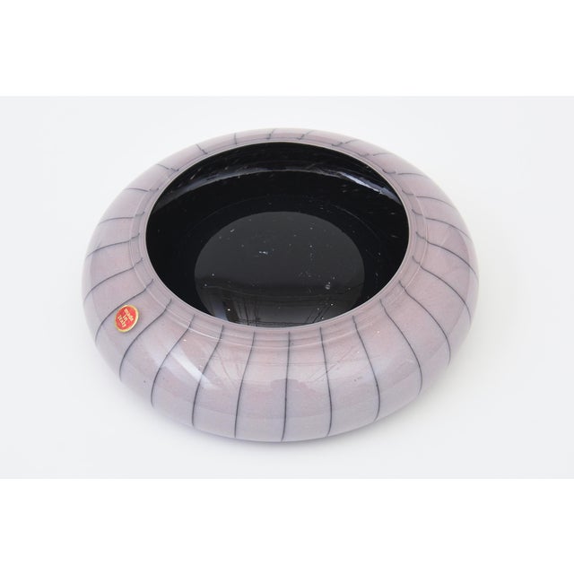 Lavender Vintage Murano Venini Striped Glass Bowl in Lavender and Black, 1960's For Sale - Image 8 of 8