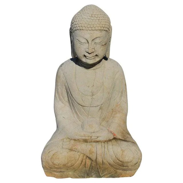 19th Century Stone Amitabha Buddha Statue For Sale - Image 13 of 13