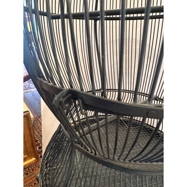Tall Free Standing Whimsical Black Iron Functional Birdcage For Sale - Image 10 of 11